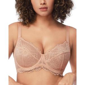imageHSIA Minimizer Bra for Women  Plus Size Full Coverage Lace Bra with Underwire Non PaddedTaupe Beige