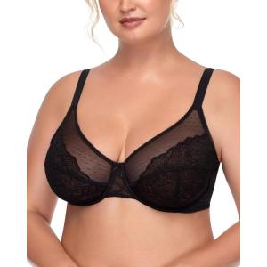imageHSIA Minimizer Bras for Women Enchante Full Coverage Underwire Bras Plus Size Lifting Floral Lace Bra for Heavy BreastBlack