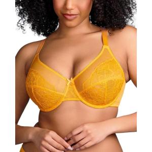 imageHSIA Minimizer Bras for Women Enchante Full Coverage Underwire Bras Plus Size Lifting Floral Lace Bra for Heavy BreastCadmium Yellow