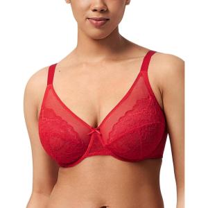 imageHSIA Minimizer Bras for Women Enchante Full Coverage Underwire Bras Plus Size Lifting Floral Lace Bra for Heavy BreastCoral Red