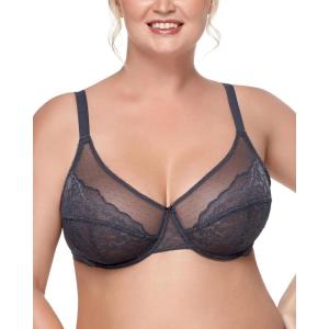 imageHSIA Minimizer Bras for Women Enchante Full Coverage Underwire Bras Plus Size Lifting Floral Lace Bra for Heavy BreastDark Grey
