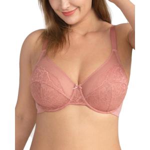 imageHSIA Minimizer Bras for Women Enchante Full Coverage Underwire Bras Plus Size Lifting Floral Lace Bra for Heavy BreastLight Coral