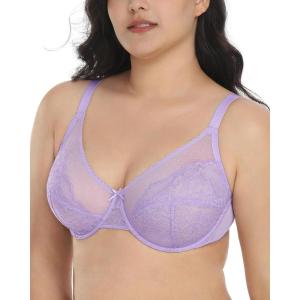 imageHSIA Minimizer Bras for Women Enchante Full Coverage Underwire Bras Plus Size Lifting Floral Lace Bra for Heavy BreastPurple