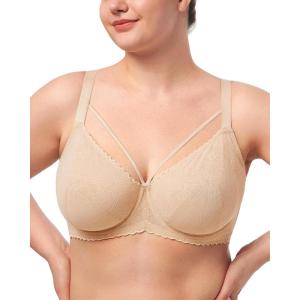 imageHSIA Minimizer Bras for Women Full Coverage Unlined Lace Sexy Plus Size Underwire Bra for Large BreastsApricot