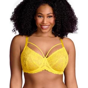 imageHSIA Minimizer Bras for Women Full Coverage Unlined Lace Sexy Plus Size Underwire Bra for Large BreastsBright Yellow
