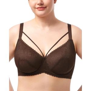 imageHSIA Minimizer Bras for Women Full Coverage Unlined Lace Sexy Plus Size Underwire Bra for Large BreastsDark Brown