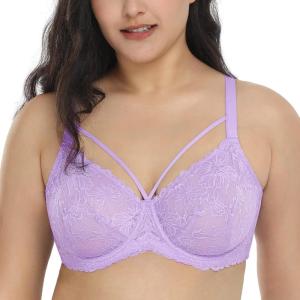 imageHSIA Minimizer Bras for Women Full Coverage Unlined Lace Sexy Plus Size Underwire Bra for Large BreastsPurple