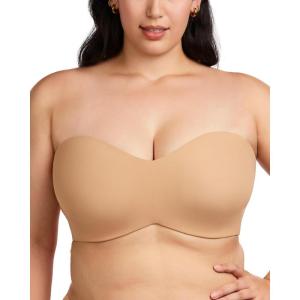 imageHSIA Strapless Bra for Big Bust Women Plus Size Full Coverage Bandeau Fiery Bra AntiSlip Underwire Support for Large BreastDark Beige