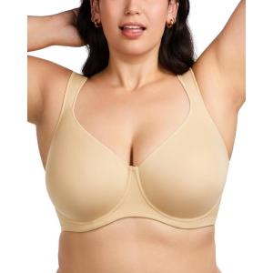imageHSIA Bras for Women Minimizer Full Coverage Plus Size T Shirt Unlined Underwire Smooth Bra Seamless Cups Joan Ultimate SoftBeige
