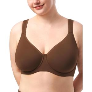 imageHSIA Bras for Women Minimizer Full Coverage Plus Size T Shirt Unlined Underwire Smooth Bra Seamless Cups Joan Ultimate SoftCoffee Brown