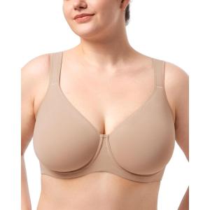 imageHSIA Bras for Women Minimizer Full Coverage Plus Size T Shirt Unlined Underwire Smooth Bra Seamless Cups Joan Ultimate SoftShifting Sand