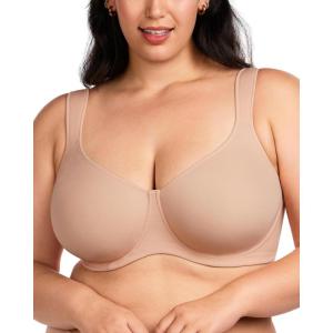 imageHSIA Bras for Women Minimizer Full Coverage Plus Size T Shirt Unlined Underwire Smooth Bra Seamless Cups Joan Ultimate SoftTaupe Beige