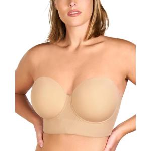 imageHSIA Strapless Bras for Women Longline Bandeau for Large Bust Plus Size Supportive Corset Non Slip Convertible BustierNatural Nude