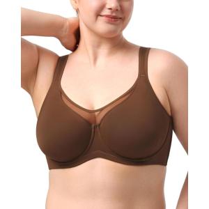 imageHSIA Minimizer Bras for Women Plus Size Full Coverage Coolcomfort T Shirt Unlined Bra with Underwire for Heavy BreastCoffee Brown