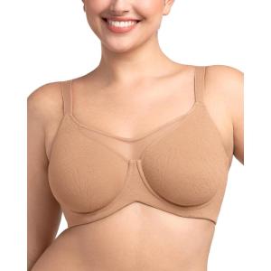 imageHSIA Minimizer Bras for Women Plus Size Full Coverage Coolcomfort T Shirt Unlined Bra with Underwire for Heavy BreastDark Beige With Floral Print