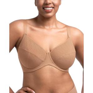 imageHSIA Minimizer Bras for Women Full Coverage Plus Size Underwire Unlined Mesh Jacquard Bra for Big BustedDark Beige