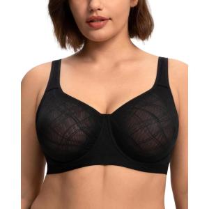 imageHSIA Minimizer Bras for Women Full Coverage Underwire Plus Size Unlined Mesh Jacquard Bra with Wide StrapsBlack