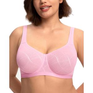 imageHSIA Minimizer Bras for Women Full Coverage Underwire Plus Size Unlined Mesh Jacquard Bra with Wide StrapsSoft Pink