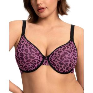 imageHSIA Minimizer Bras for Women Full Coverage Underwire Unlined Mesh Plus Size Convertible Bra for Big BustedBlack and Pink