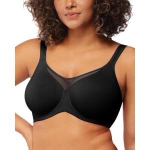 imageHSIA Minimizer Bras for Women Plus Size Full Coverage Coolcomfort T Shirt Unlined Bra with Underwire for Heavy Breast Black 34DD