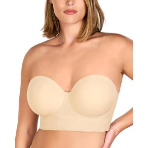 imageHSIA Strapless Bras for Women Longline Corset for Large Bust Plus Size Supportive Bustier Minimizer Convertible BandeauBeige