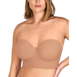 imageHSIA Strapless Bras for Women Longline Corset for Large Bust Plus Size Supportive Bustier Minimizer Convertible BandeauDark Beige
