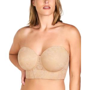 imageHSIA Strapless Bras for Women Longline Corset for Large Bust Plus Size Supportive Bustier Minimizer Convertible BandeauLace Natural Nude