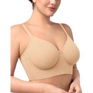 imageHSIA Bras for Women Minimizer Full Coverage Seamless Plus Size Longline Unlined Underwire Back Smoothing BraBeige