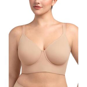 imageHSIA Bras for Women Minimizer Full Coverage Seamless Plus Size Longline Unlined Underwire Back Smoothing BraLight Beige