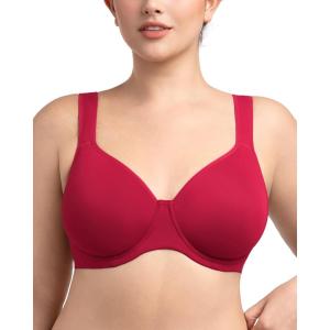 imageHSIA Bras for Women Minimizer Full Coverage Plus Size T Shirt Unlined Underwire Smooth Bra Seamless Cups Joan Ultimate SoftCoral Red
