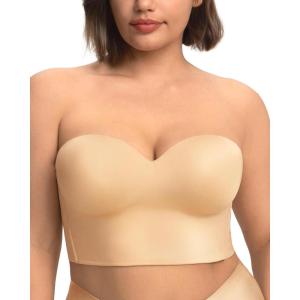 imageHSIA Longline Strapless Bra for Women AntiSlip Support Corset for Large Bust Convertible Bustier Bandeau for Big BreastsSatin Beige