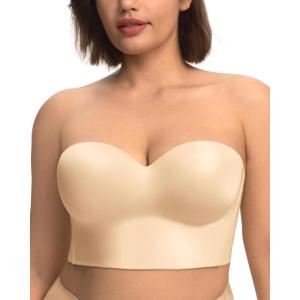 imageHSIA Longline Strapless Bra for Women AntiSlip Support Corset for Large Bust Convertible Bustier Bandeau for Big BreastsSatin Nude