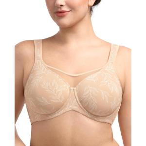 imageHSIA Minimizer Bras for Women Plus Size Full Coverage Coolcomfort T Shirt Unlined Bra with Underwire for Heavy BreastIvory Beige Leaf Print