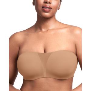 imageHSIA Strapless Bra for Big Bust Women AntiSlip Full Coverage Bandeau Plus Size Fiery Bra Underwire Support for Large BreastDark Beige