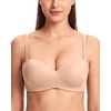 image:imageHSIA Strapless Bras for Women Push Up Seamless Underwire Padded Balconette Demi Convertible Bra for Small BustsAlmond Beige