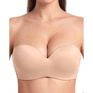 image:imageHSIA Strapless Bras for Women Push Up Seamless Underwire Padded Balconette Demi Convertible Bra for Small BustsAlmond Beige