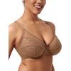 image:imageHSIA Minimizer Bras for Women Enchante Full Coverage Underwire Bras Plus Size Lifting Floral Lace Bra for Heavy BreastCoffee