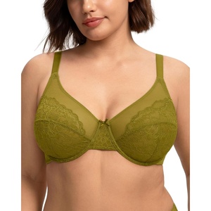image:imageHSIA Minimizer Bras for Women Enchante Full Coverage Underwire Bras Plus Size Lifting Floral Lace Bra for Heavy BreastMoss