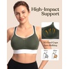 image:imageHSIA Sports Bras for Women High Support Large Bust FlexCore Racerback Lined  High Impact Sewn In Pads Wireless Plus Size Adjustable Wide Cushioned Straps Full Coverage Workout Running GymForest Green Contrast White