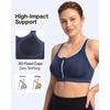 image:imageHSIA Sports Bras for Women High Support Large Bust Padded Zip Front Closure  High Impact Sewn in Pads Speed Race Racerback Wireless Supportive Wide Straps Workout Running Gym Bounce ControlDark Blue Contrast Grey Blue