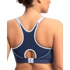 image:imageHSIA Sports Bras for Women High Support Large Bust Padded Zip Front Closure  High Impact Sewn in Pads Speed Race Racerback Wireless Supportive Wide Straps Workout Running Gym Bounce ControlDark Blue Contrast Grey Blue