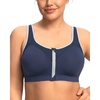 image:imageHSIA Sports Bras for Women High Support Large Bust Padded Zip Front Closure  High Impact Sewn in Pads Speed Race Racerback Wireless Supportive Wide Straps Workout Running Gym Bounce ControlDark Blue Contrast Grey Blue