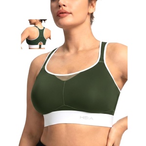 image:imageHSIA Sports Bras for Women High Support Large Bust FlexCore Racerback Lined  High Impact Sewn In Pads Wireless Plus Size Adjustable Wide Cushioned Straps Full Coverage Workout Running GymForest Green Contrast White