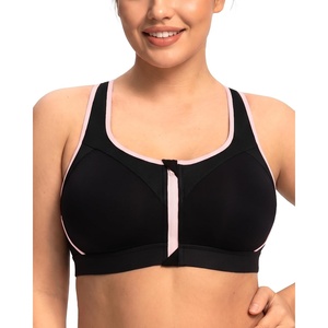 image:imageHSIA Sports Bras for Women High Support Large Bust Padded Zip Front Closure  High Impact Sewn in Pads Speed Race Racerback Wireless Supportive Wide Straps Workout Running Gym Bounce ControlBlack Contrast Light Pink