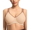 image:imageHSIA High Support Sports Bra for Women Full Coverage Unlined Large Bust Bra  Outside Underwire High Impact Lift Wider Mesh Racerback Adjustable Straps for Running HIIT amp Sports 2 Nipple CoversLight Beige