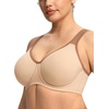 image:imageHSIA High Support Sports Bra for Women Full Coverage Unlined Large Bust Bra  Outside Underwire High Impact Lift Wider Mesh Racerback Adjustable Straps for Running HIIT amp Sports 2 Nipple CoversLight Beige01