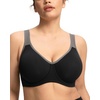 image:imageHSIA High Support Sports Bra for Women Full Coverage Unlined Large Bust Bra  Outside Underwire High Impact Lift Wider Mesh Racerback Adjustable Straps for Running HIIT amp Sports 2 Nipple CoversBlack