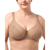 image:imageHSIA Minimizer Bras for Women Full Coverage Underwire Lace Mermaid Scales  Plussize fit unlined underwire support nonstretch lace and mesh backsmoothing band wide straps sizes 3248 CIBeige Brown