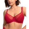 image:imageHSIA Minimizer Bras for Women Full Coverage Underwire Lace Mermaid Scales  Plussize fit unlined underwire support nonstretch lace and mesh backsmoothing band wide straps sizes 3248 CICoral Red
