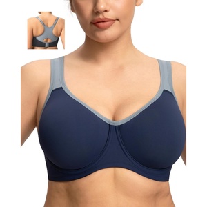 image:imageHSIA High Support Sports Bra for Women Full Coverage Unlined Large Bust Bra  Outside Underwire High Impact Lift Wider Mesh Racerback Adjustable Straps for Running HIIT amp Sports 2 Nipple CoversDark Blue